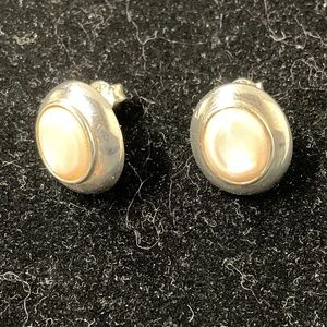 Pink MOP Oval Post Earrings Sterling Silver